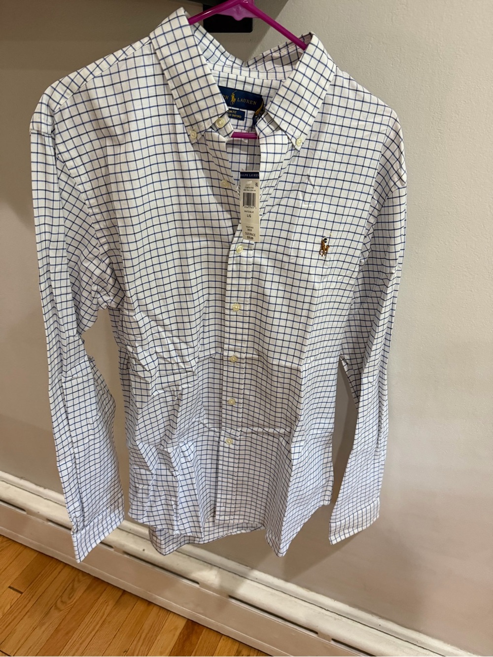 Ralph Lauren White and Blue Checked Button-Down Dress Shirt